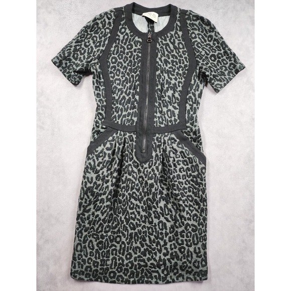 Sea New York Dresses & Skirts - Sea New York Dress Women's 2 Black Gray Leopard Print Stretch Zip-Front Preppy